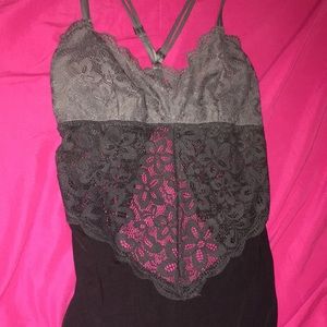 TRENDY GREY LACE BODYSUIT MEDIUM